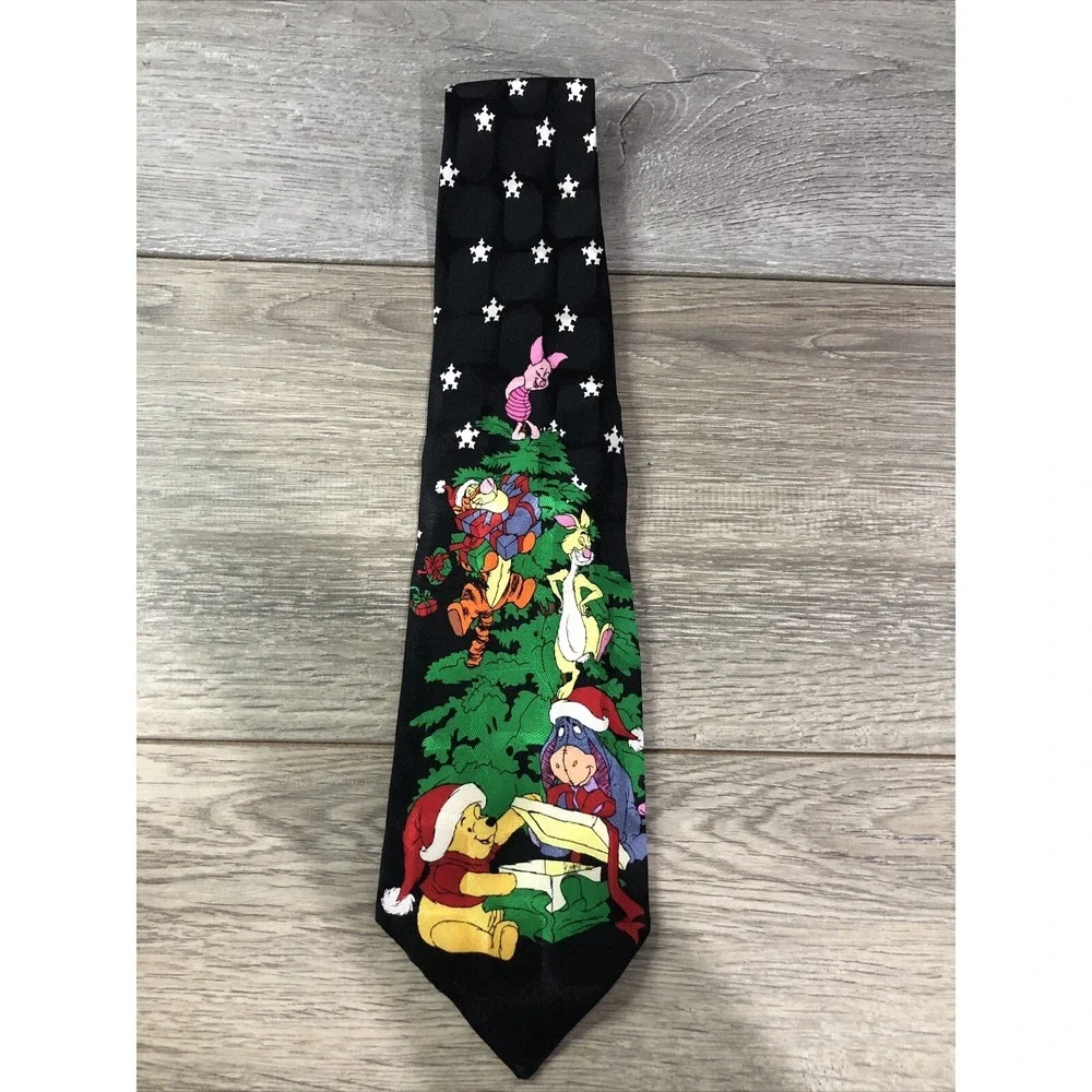 Disney Winnie the Pooh Christmas Tie Mens OS Black Excellent Silk Holiday Tigger